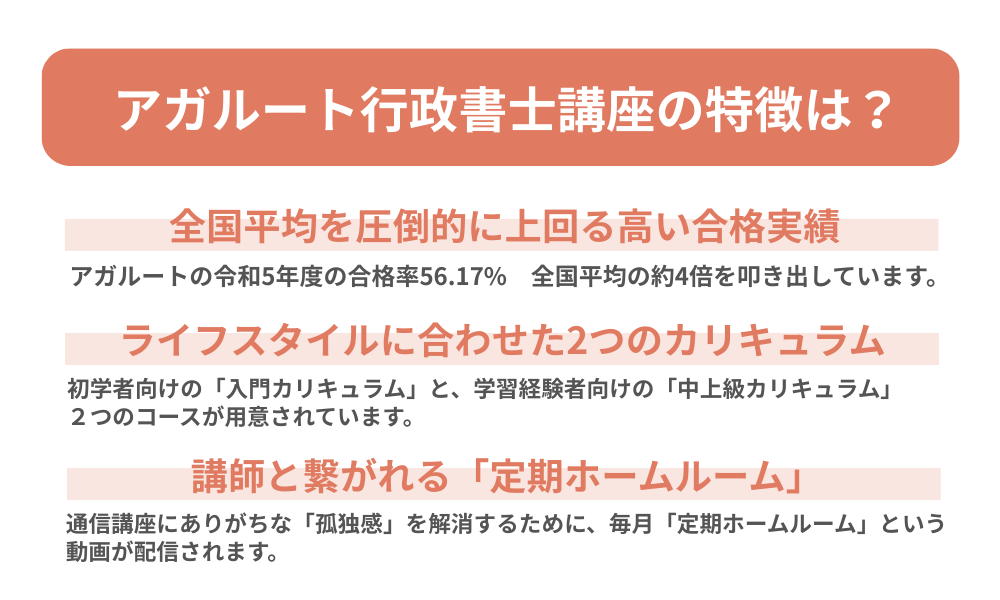 アガルート行政書士講座の特徴について解説する画像