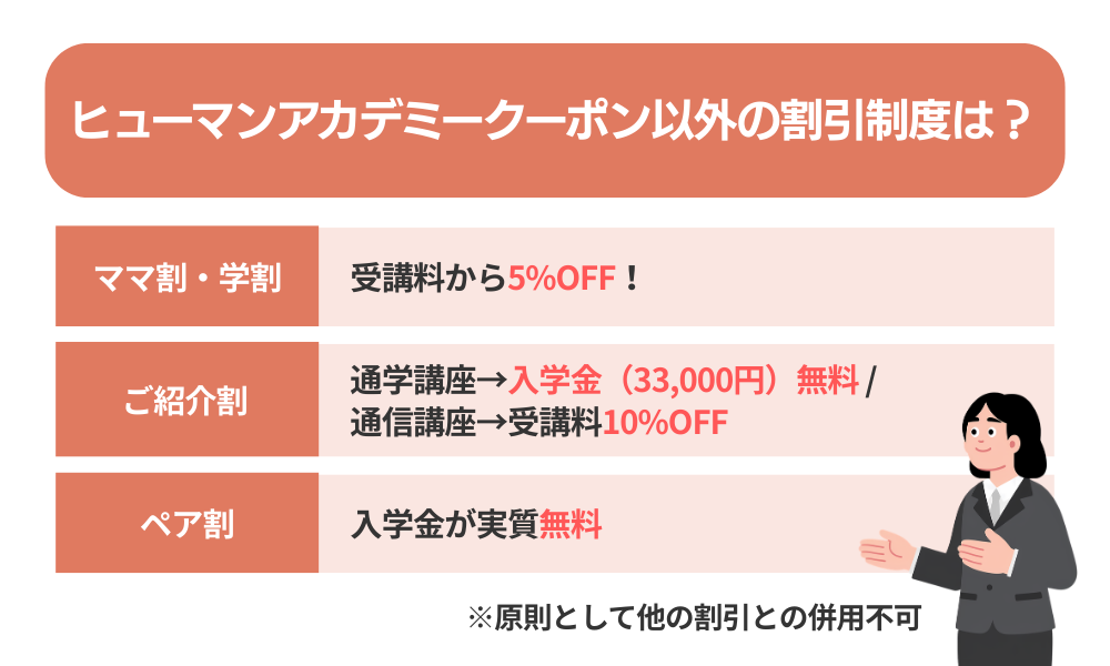 ヒューマンアカデミークーポン以外で使える5つの割引制度を紹介する画像