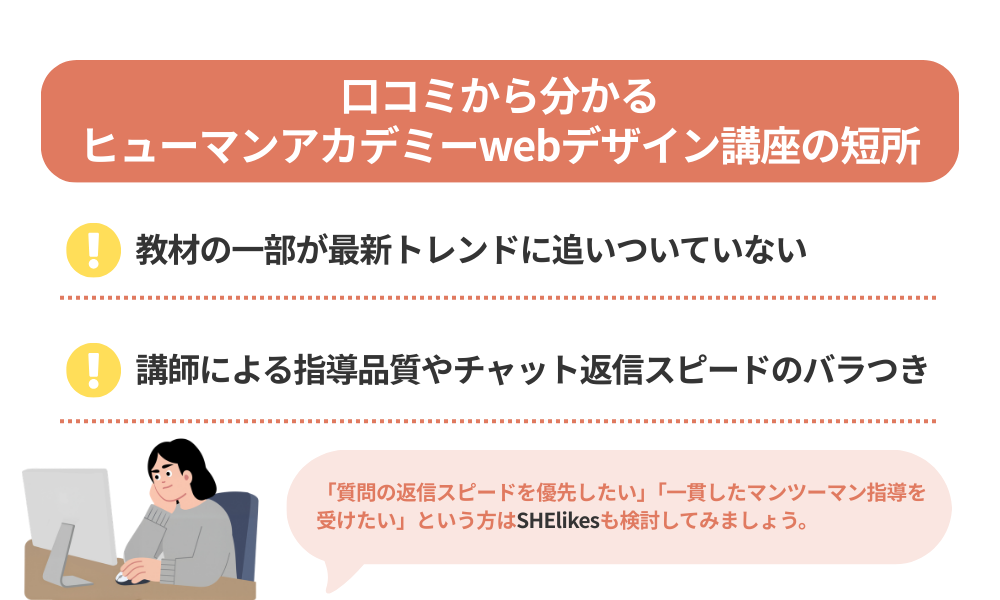 ヒューマンアカデミー webデザイン講座の評判・口コミから分かるデメリットを解説する画像