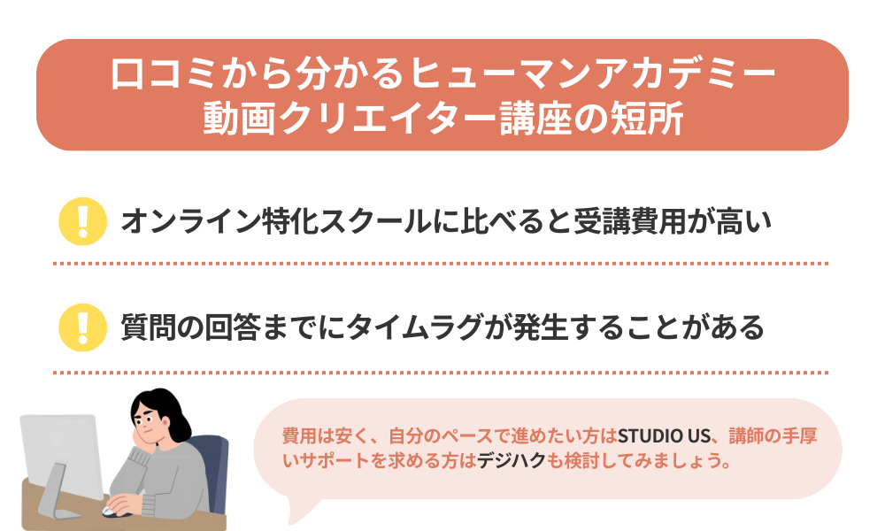 ヒューマンアカデミー 動画クリエイター講座の評判・口コミから分かるデメリットを解説する画像