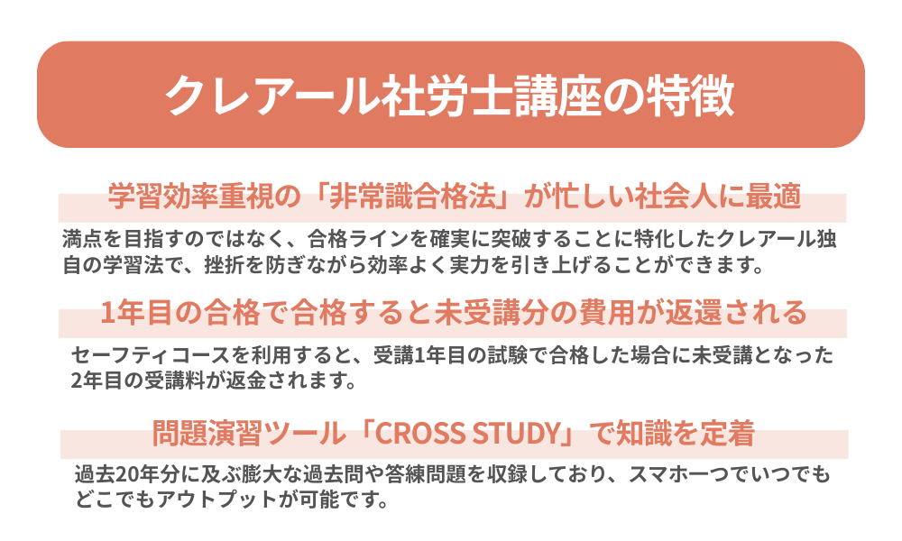 クレアール 社労士講座の特徴を解説する画像