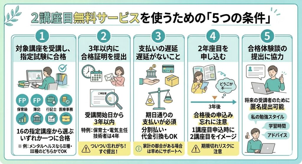2講座目無料サービスを使うための「5つの条件」を紹介する画像