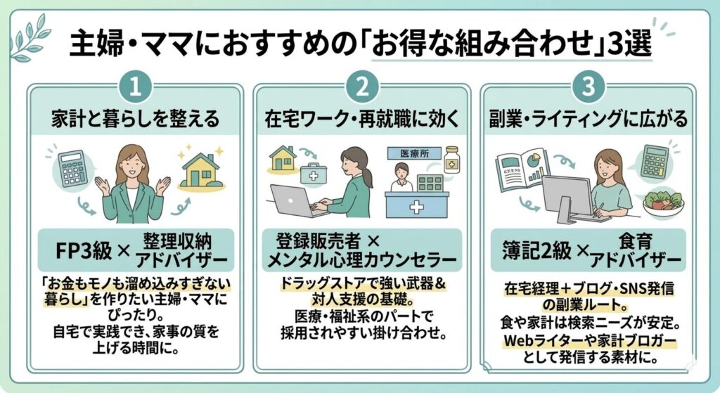 主婦・ママにおすすめの「お得な組み合わせ」3選を紹介する画像