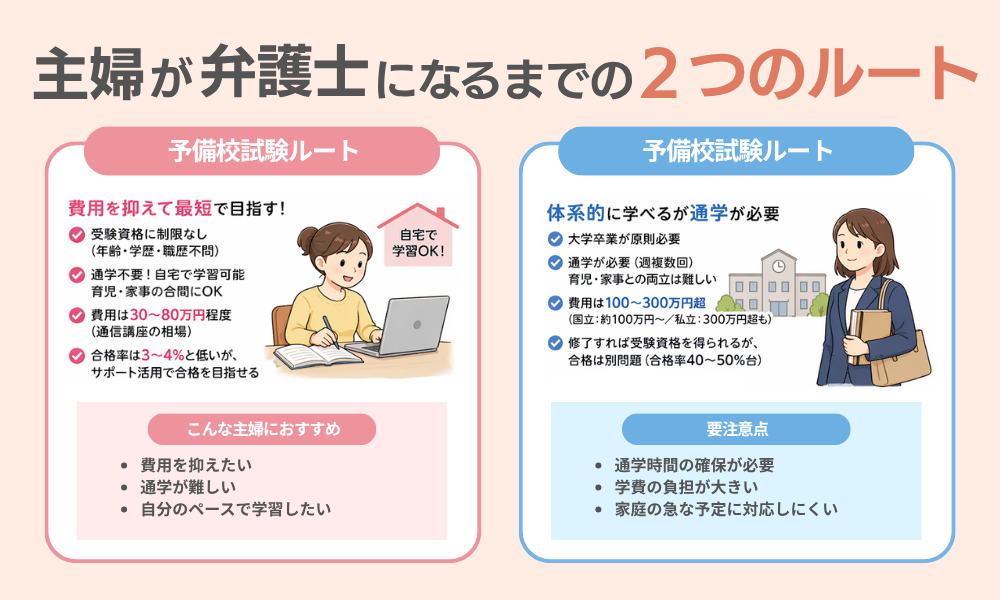 主婦が弁護士になるまでの2つのルートを説明する画像