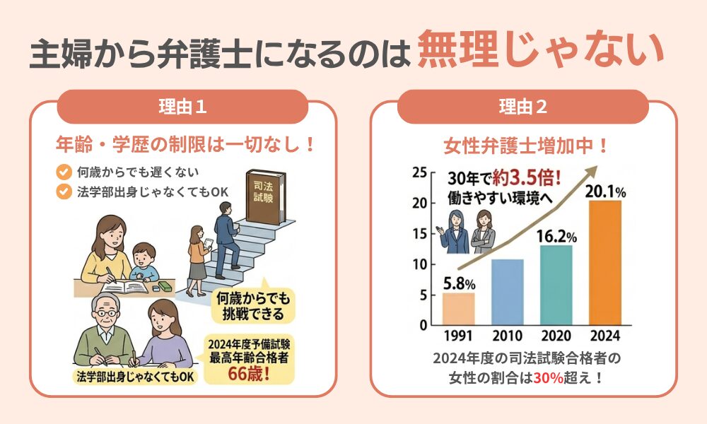主婦が弁護士を目指すことが可能な理由を説明する画像