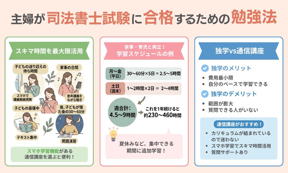 主婦が司法書士試験に合格するための勉強法を解説する画像