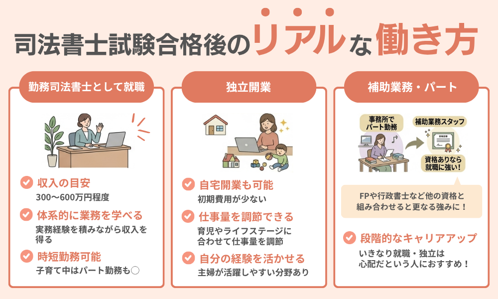 司法書士合格後の主婦のリアルな働き方について説明する画像
