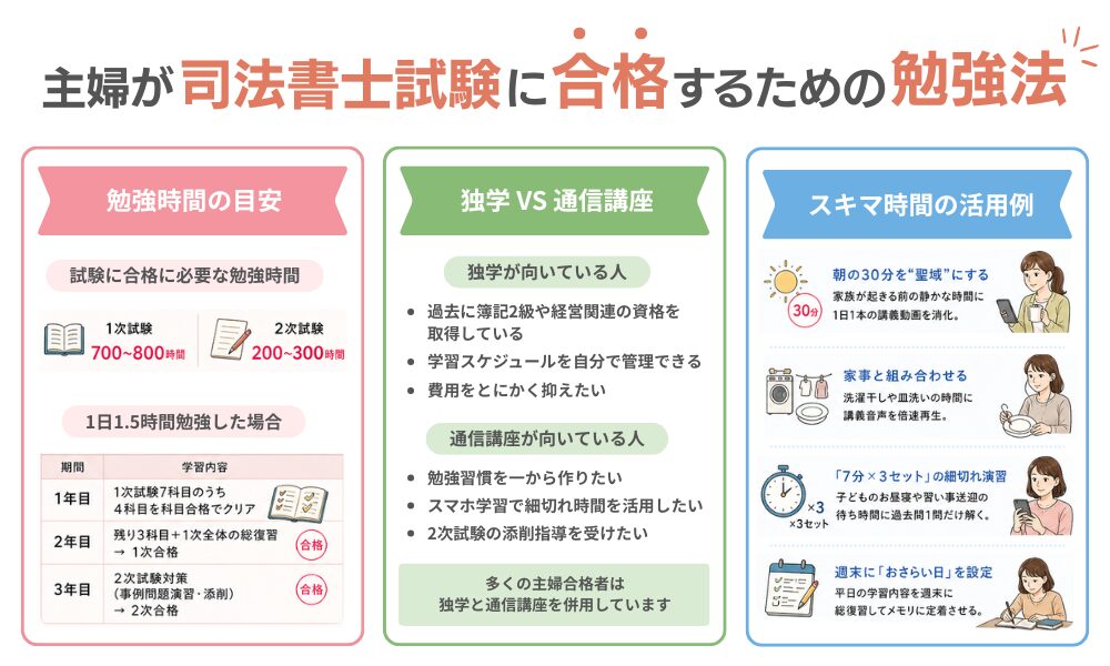 主婦が中小企業診断士に合格するための勉強法について解説する画像