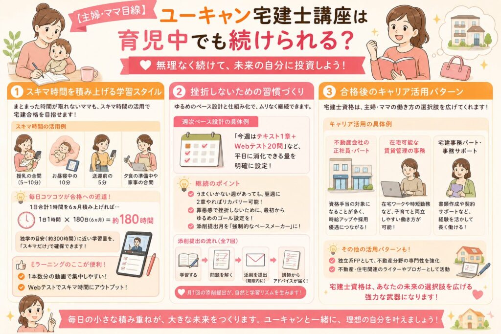 ユーキャン宅建士講座は育児中でも続けられるか解説する画像