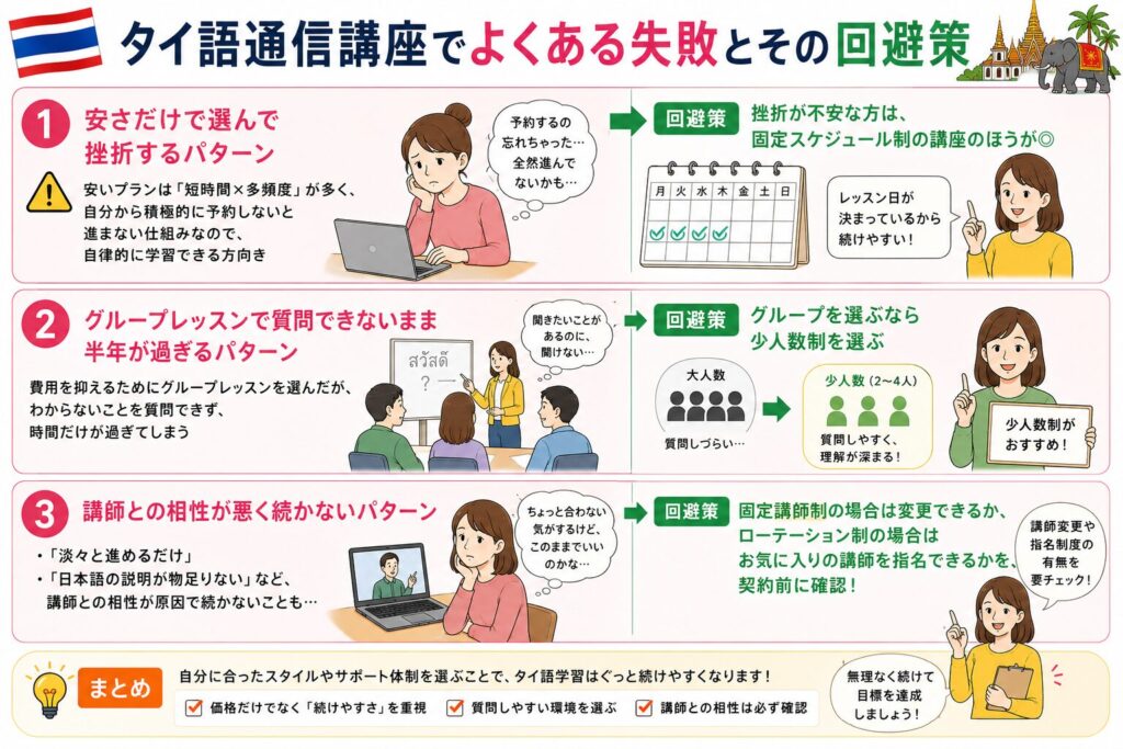 タイ語通信講座でよくある失敗とその回避策を紹介する画像