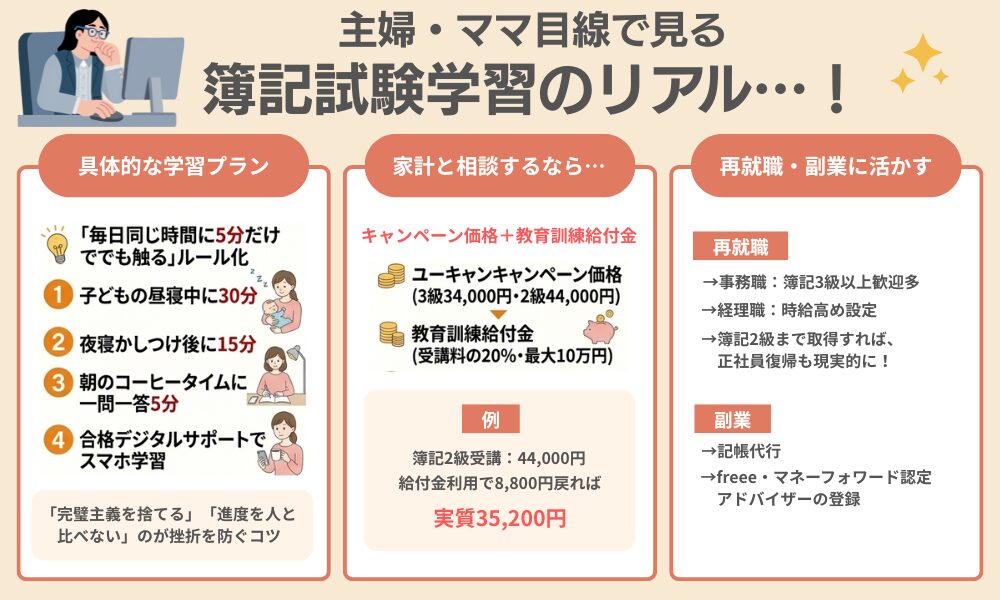 主婦・ママ目線で見るユーキャン簿記講座のリアルを解説する画像
