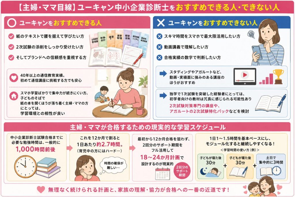 【主婦・ママ目線】ユーキャン中小企業診断士をおすすめできる人・できない人の特徴を紹介する画像