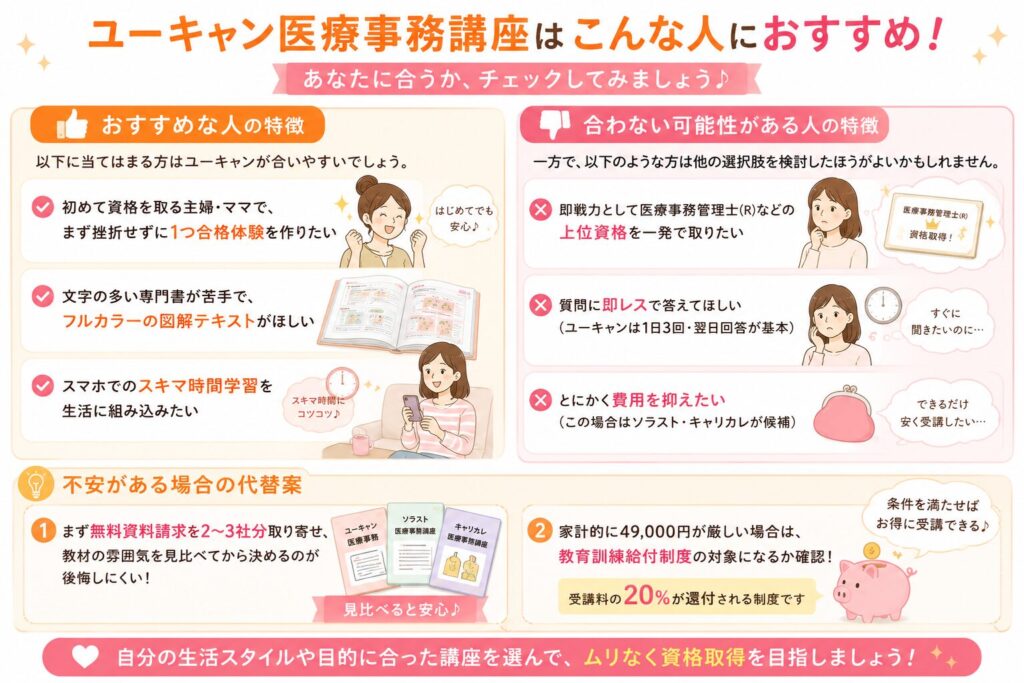 ユーキャン医療事務講座がおすすめな人・合わない人を解説する画像