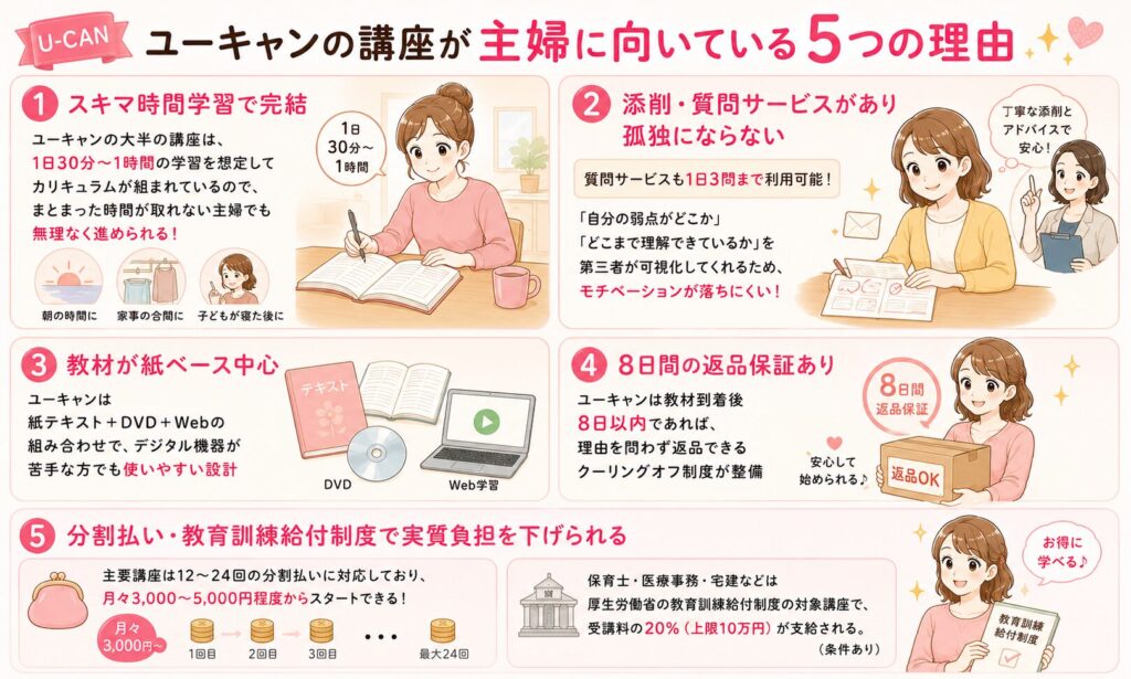 ユーキャンの講座が主婦に向いている5つの理由を紹介する画像