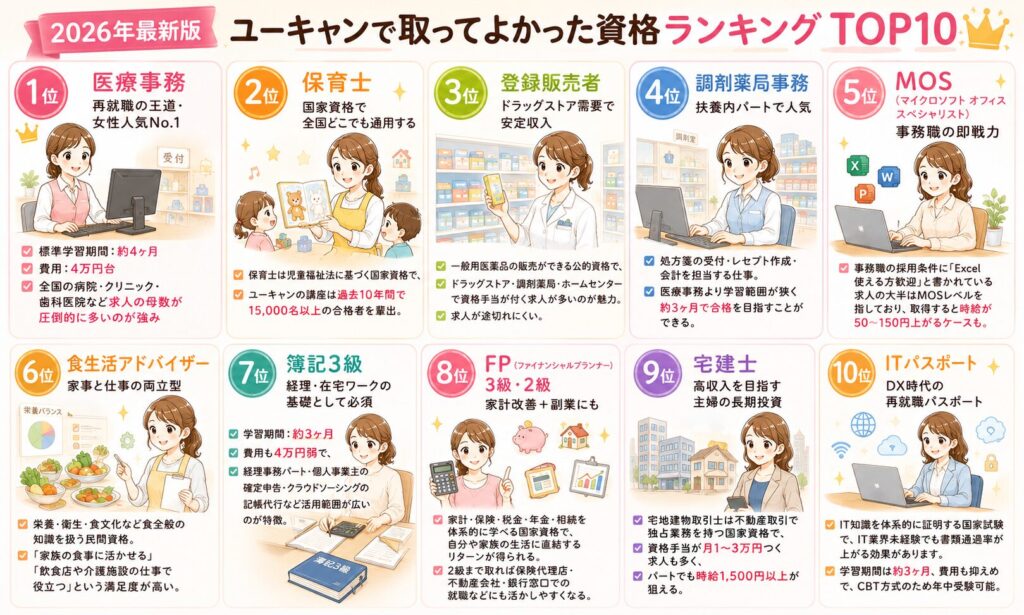 ユーキャンで取ってよかった資格ランキング表TOP10
