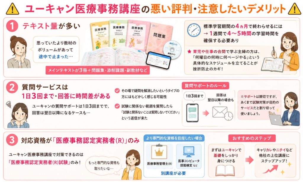 ユーキャン医療事務講座の悪い評判・注意したいデメリットをまとめた画像