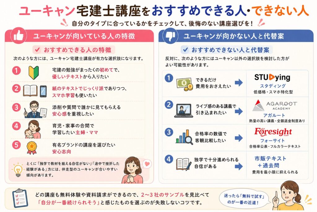 ユーキャン宅建士講座をおすすめできる人・できない人を解説する画像