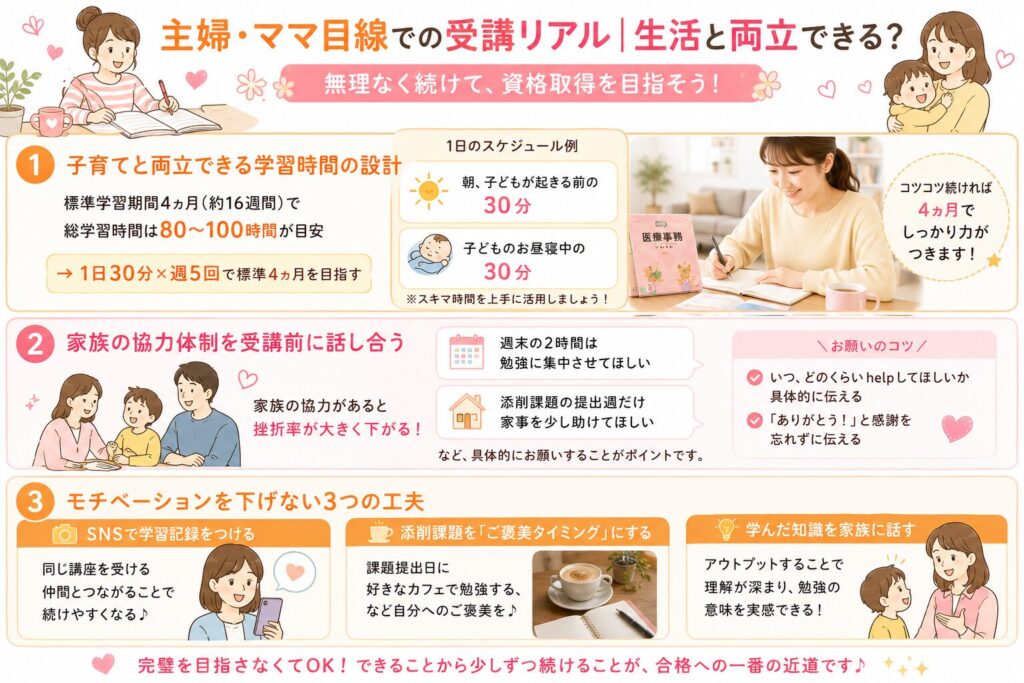 主婦・ママ目線での受講リアルを解説する画像｜生活と両立できる？