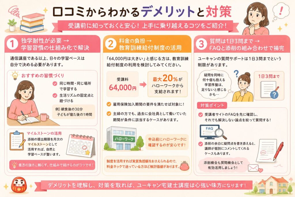 口コミからわかるデメリットと対策についてまとめた画像