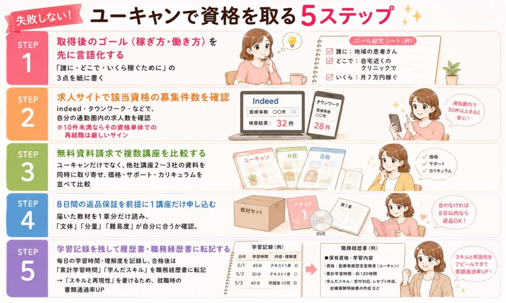失敗しない！ユーキャンで資格を取る5ステップを紹介する画像
