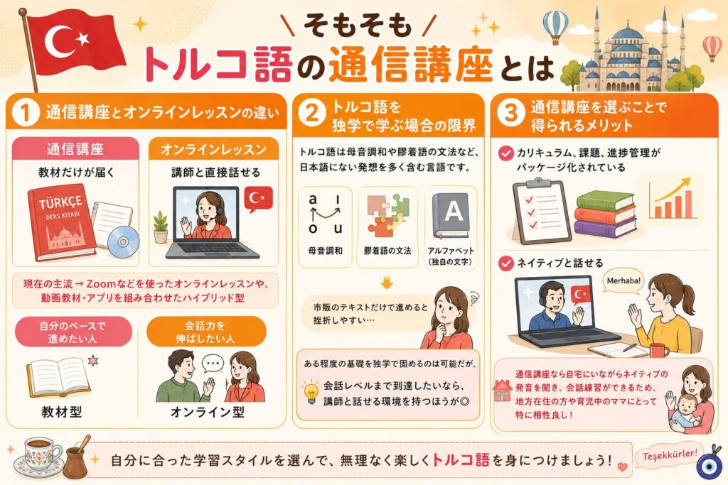 そもそもトルコ語の通信講座とは？基本情報を紹介する画像

