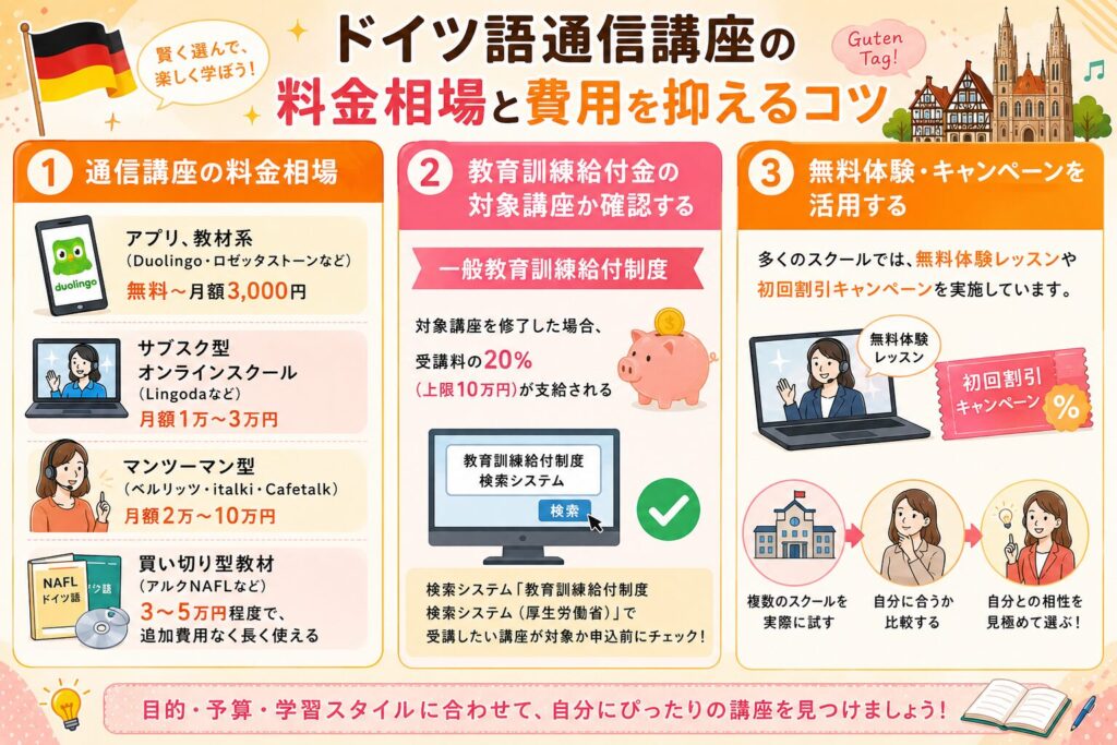 ドイツ語通信講座の料金相場と費用を抑えるコツを紹介する画像
