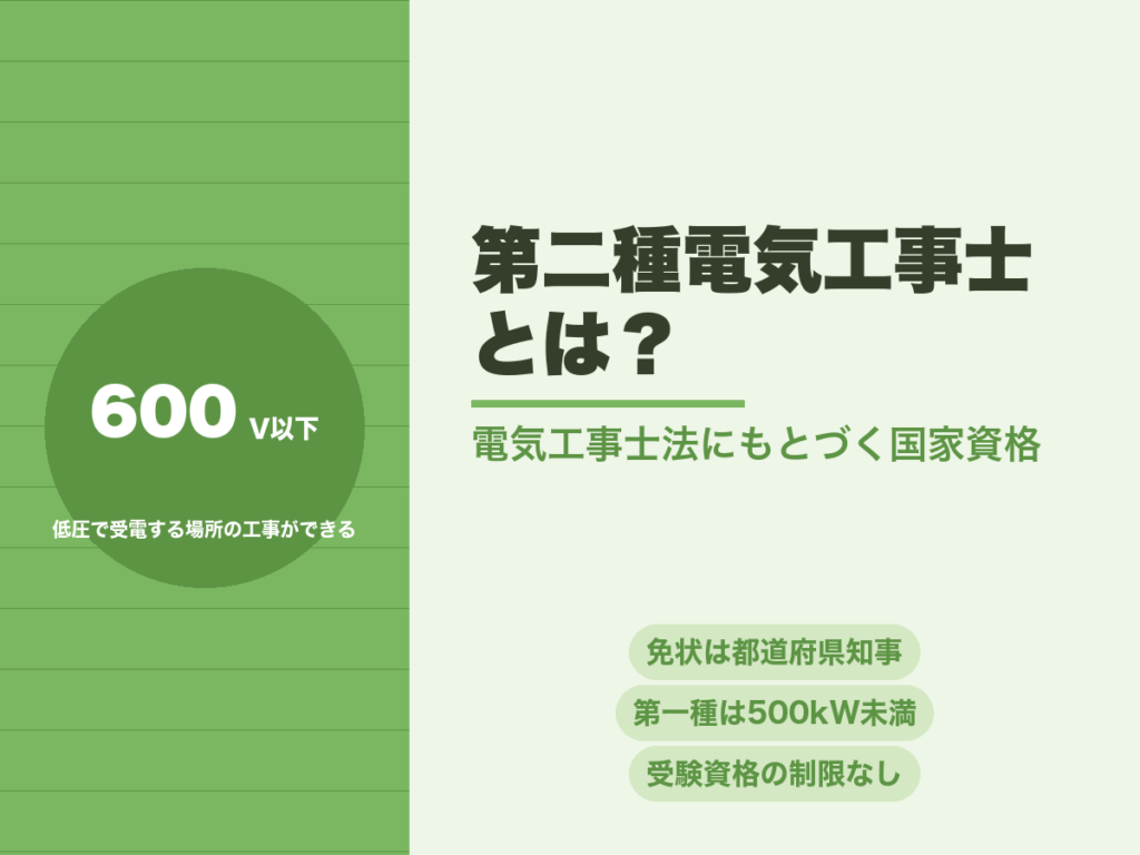 第二種電気工事士とは。低圧600V以下で受電する場所の電気工事に従事できる国家資格