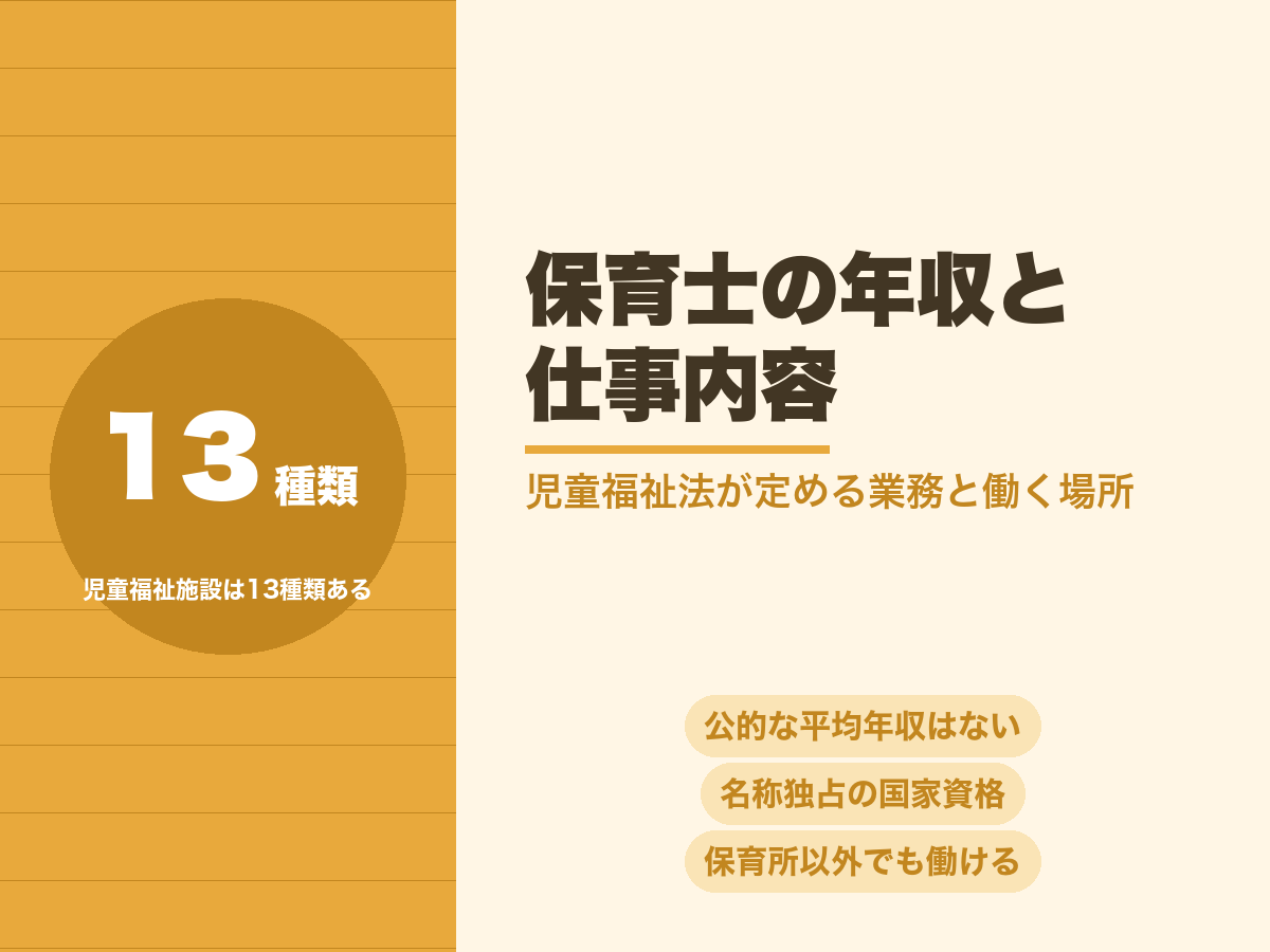 保育士の仕事内容と年収。児童福祉施設は13種類あり保育所以外でも働ける
