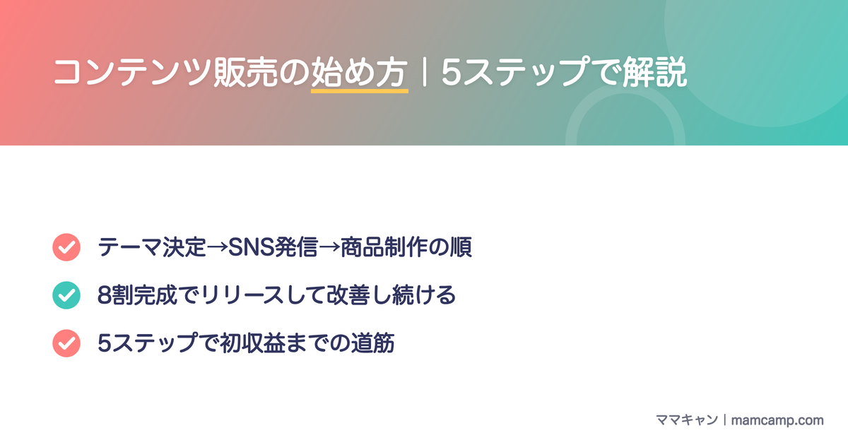 コンテンツ販売の始め方を5ステップで解説したセクション画像