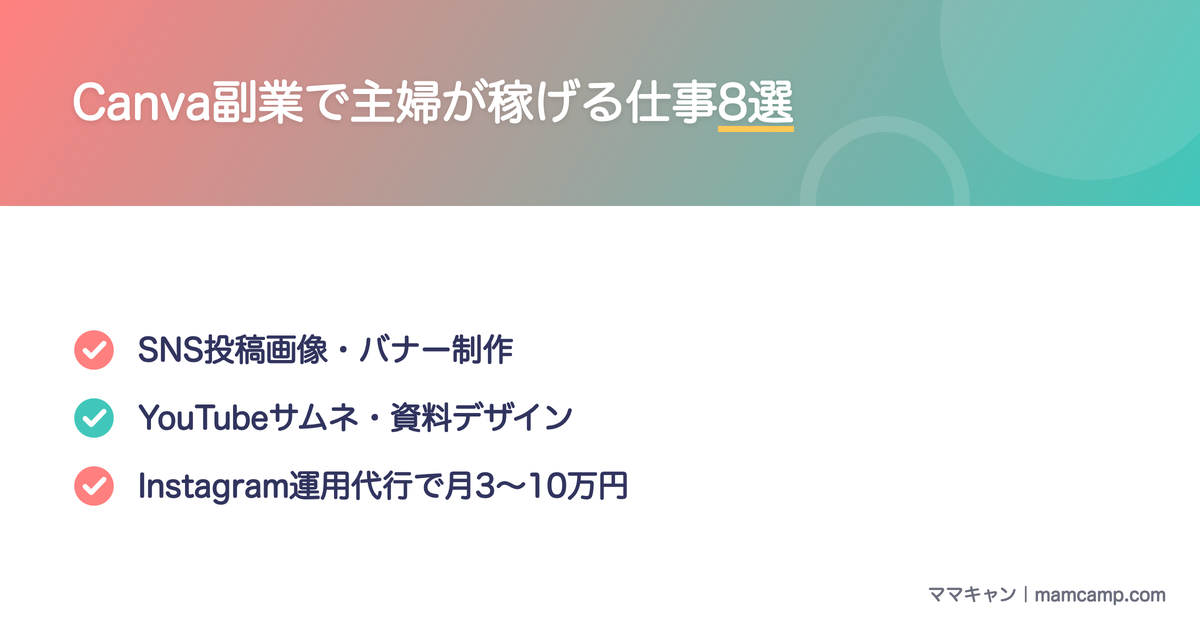 Canva副業で主婦が稼げる仕事8種類を図解したセクション画像