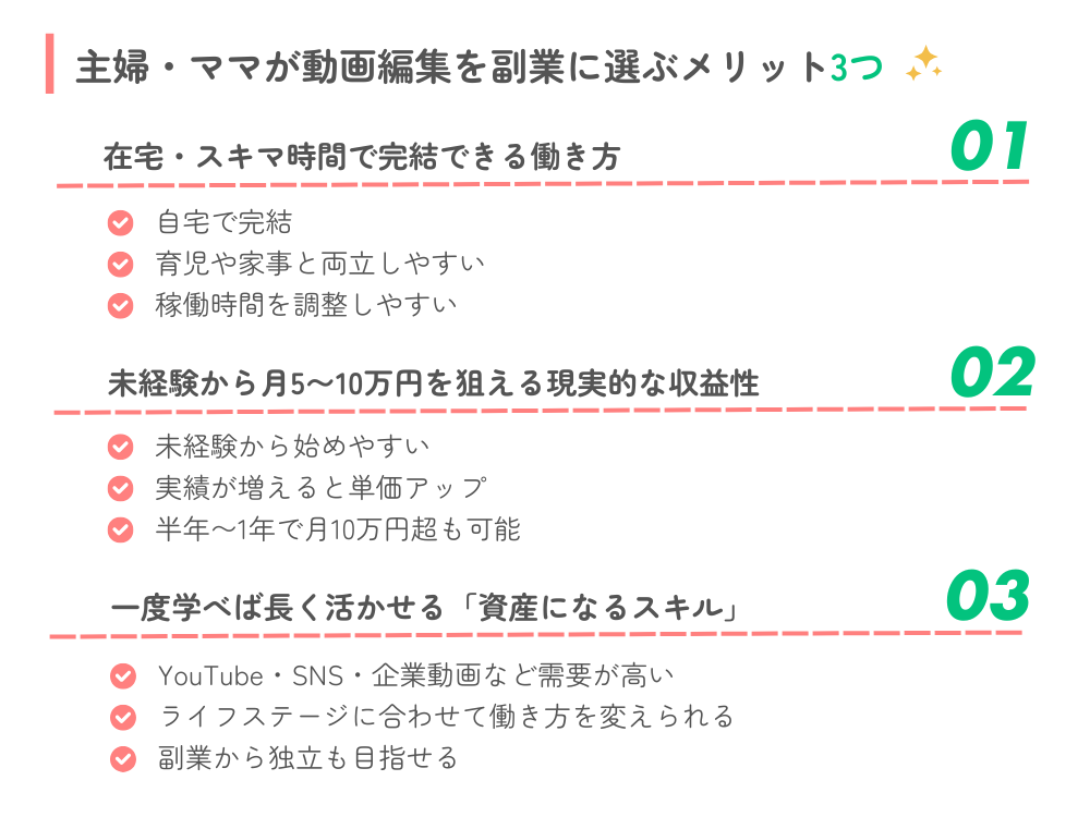 主婦・ママが動画編集を副業に選ぶ3つのメリット
